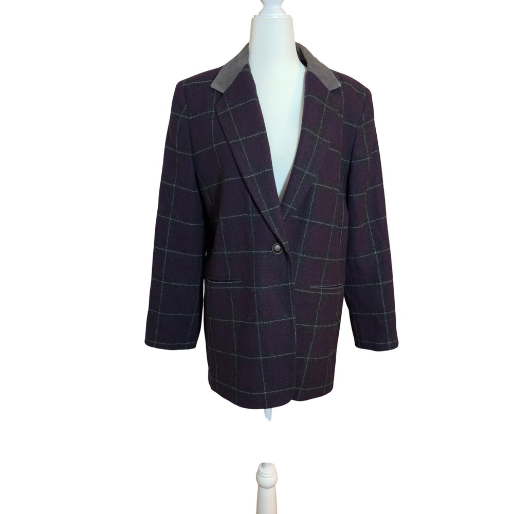 Vintage Harve Benard 100% Wool Purple Plaid Coat Windowpane Blazer‎ Jacket